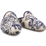 Blue/Beige Embroidered Canvas Toile De Jouy Flat Mules Size36.5