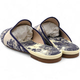 Blue/Beige Embroidered Canvas Toile De Jouy Flat Mules Size36.5