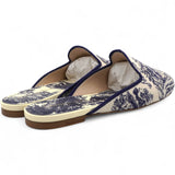 Blue/Beige Embroidered Canvas Toile De Jouy Flat Mules Size36.5