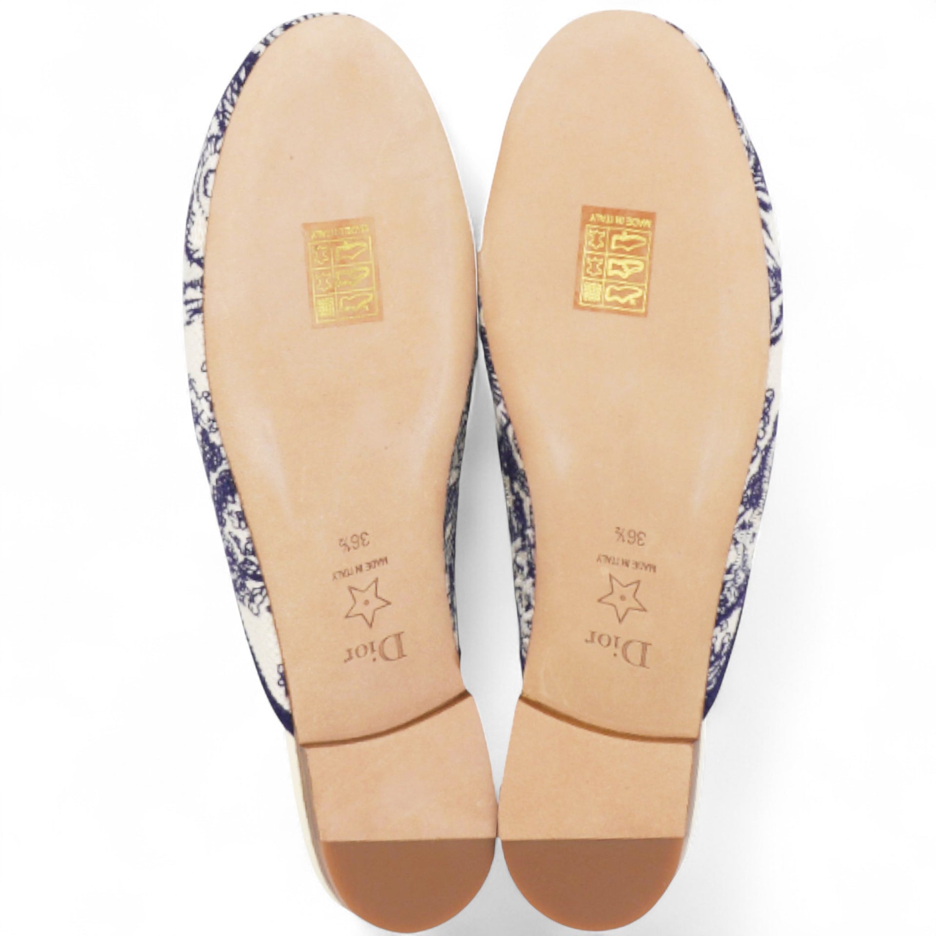 Blue/Beige Embroidered Canvas Toile De Jouy Flat Mules Size36.5