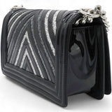 Patent Glitter PVC Chevron Quilted Medium Boy Flap Black Silver