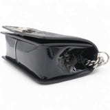 Patent Glitter PVC Chevron Quilted Medium Boy Flap Black Silver