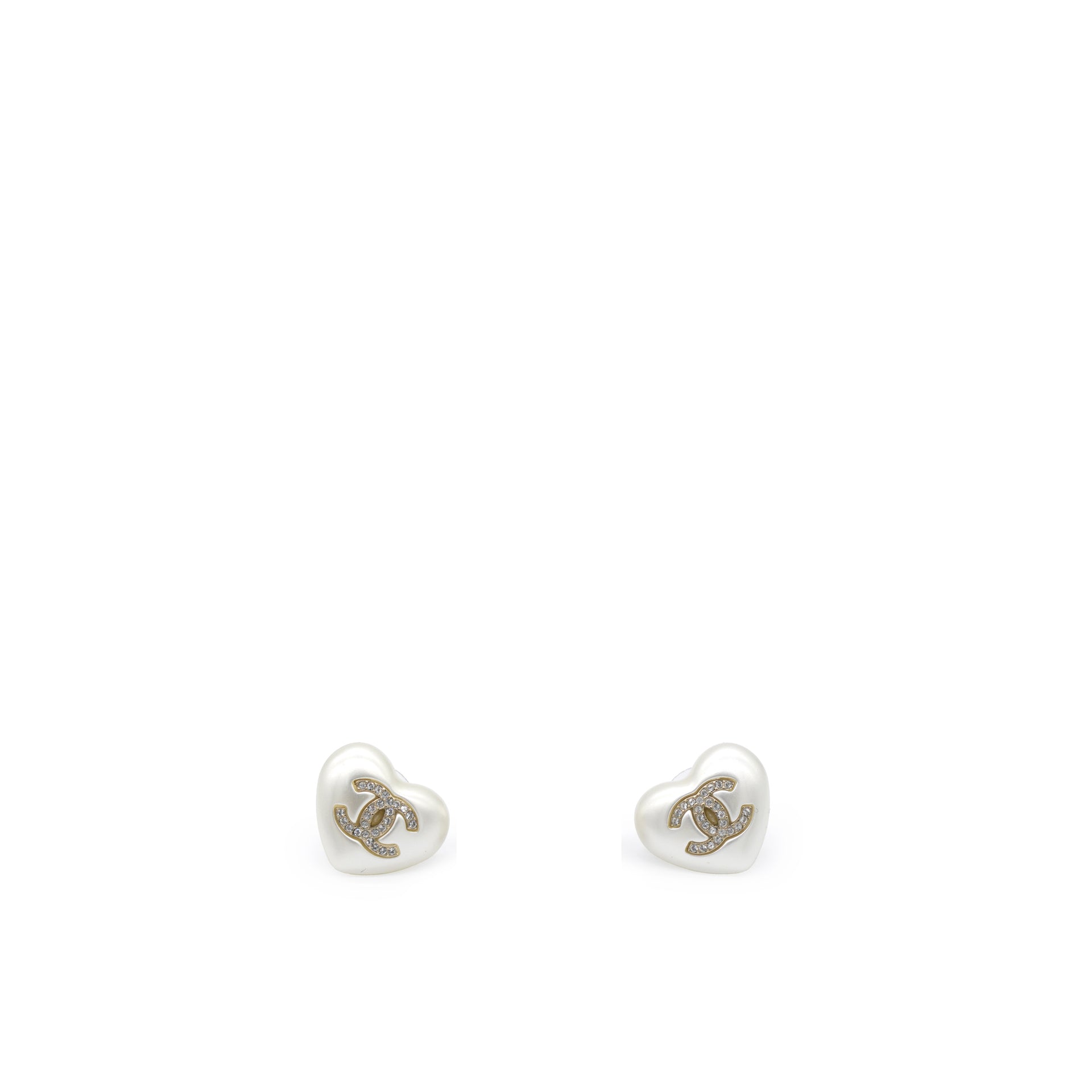 Pearl Crystal CC Heart Earrings Gold