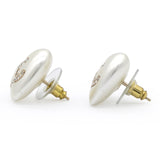 Pearl Crystal CC Heart Earrings Gold