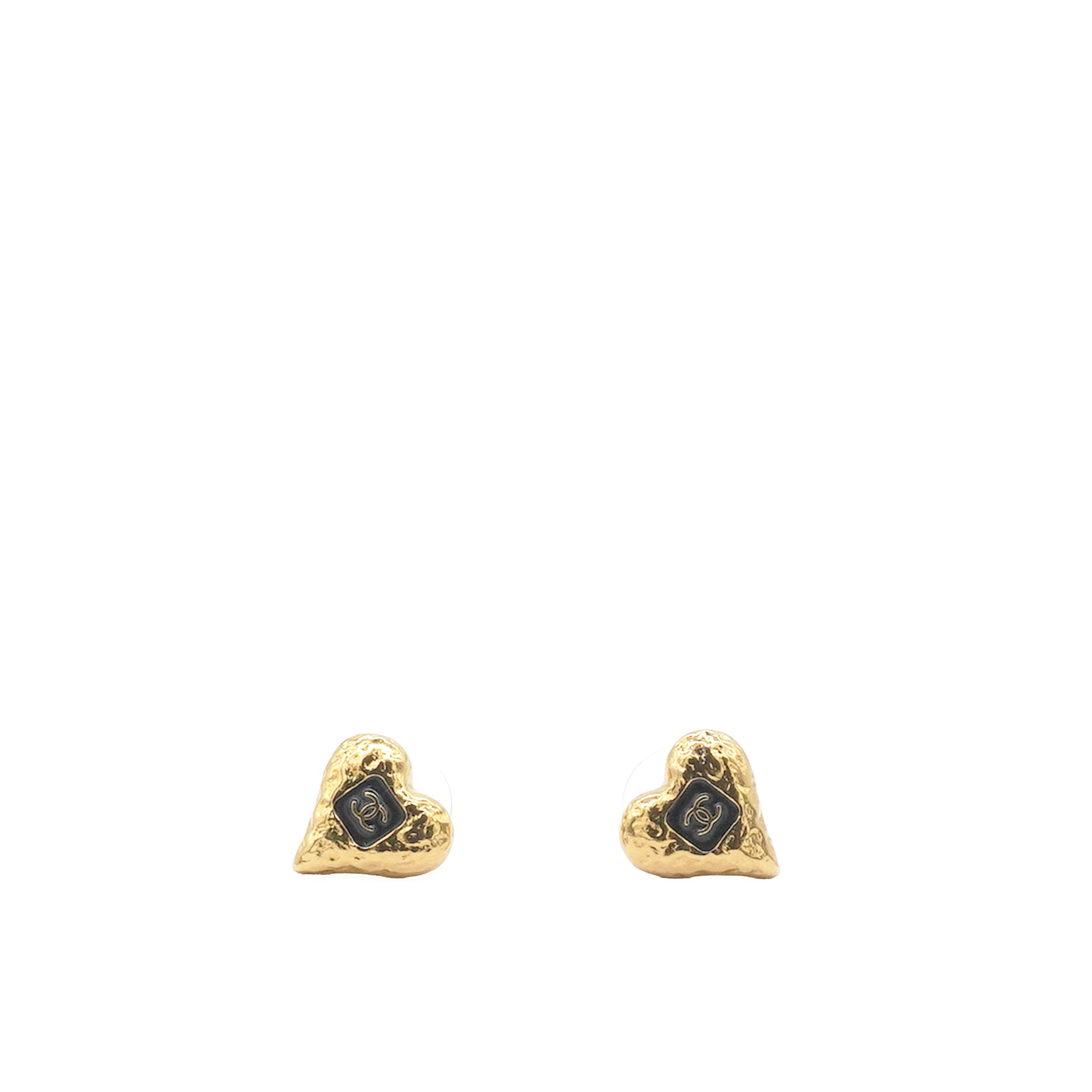 Metal Resin CC Heart Earrings Gold Black