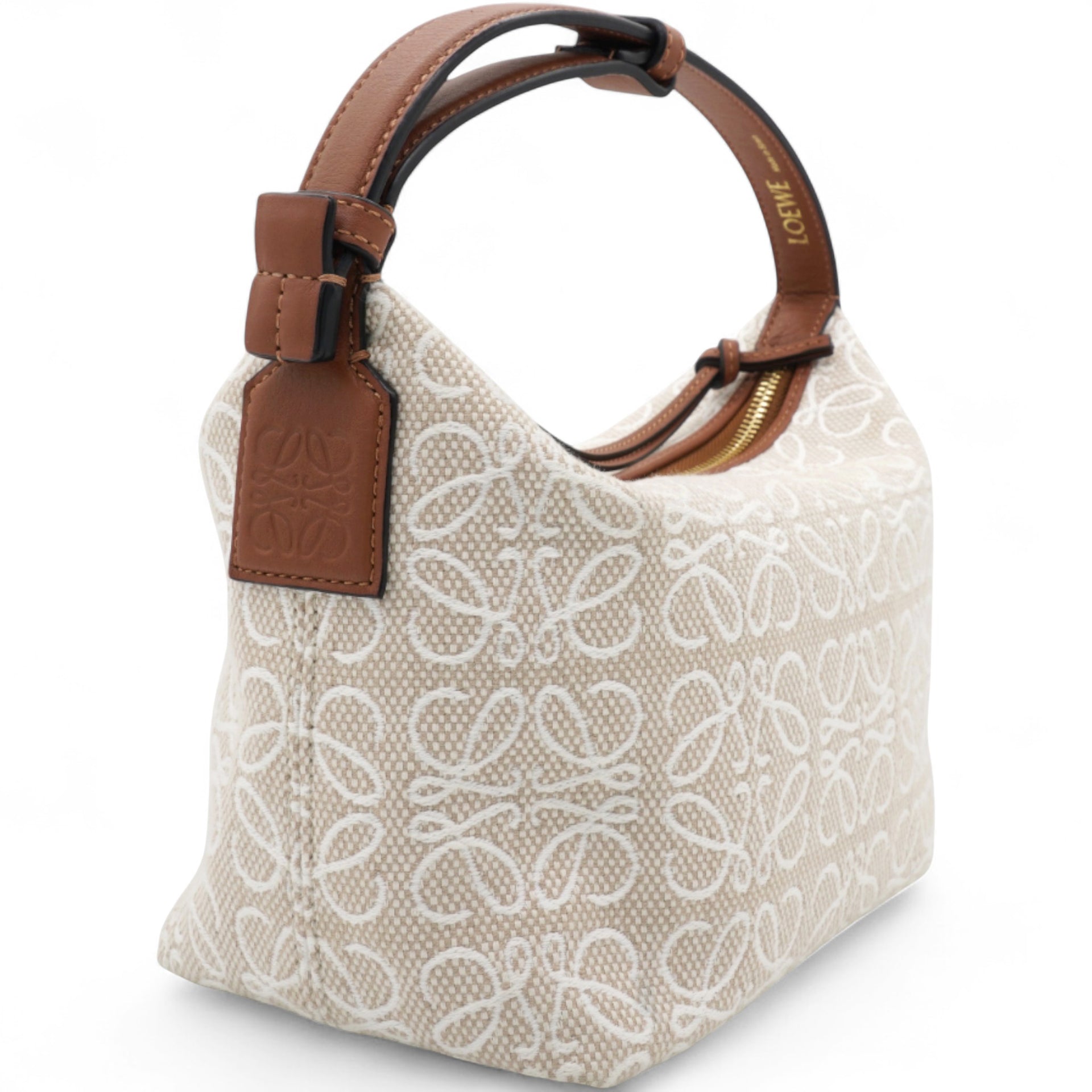Jacquard Anagram Calfskin Small Cubi Bag Ecru Tan