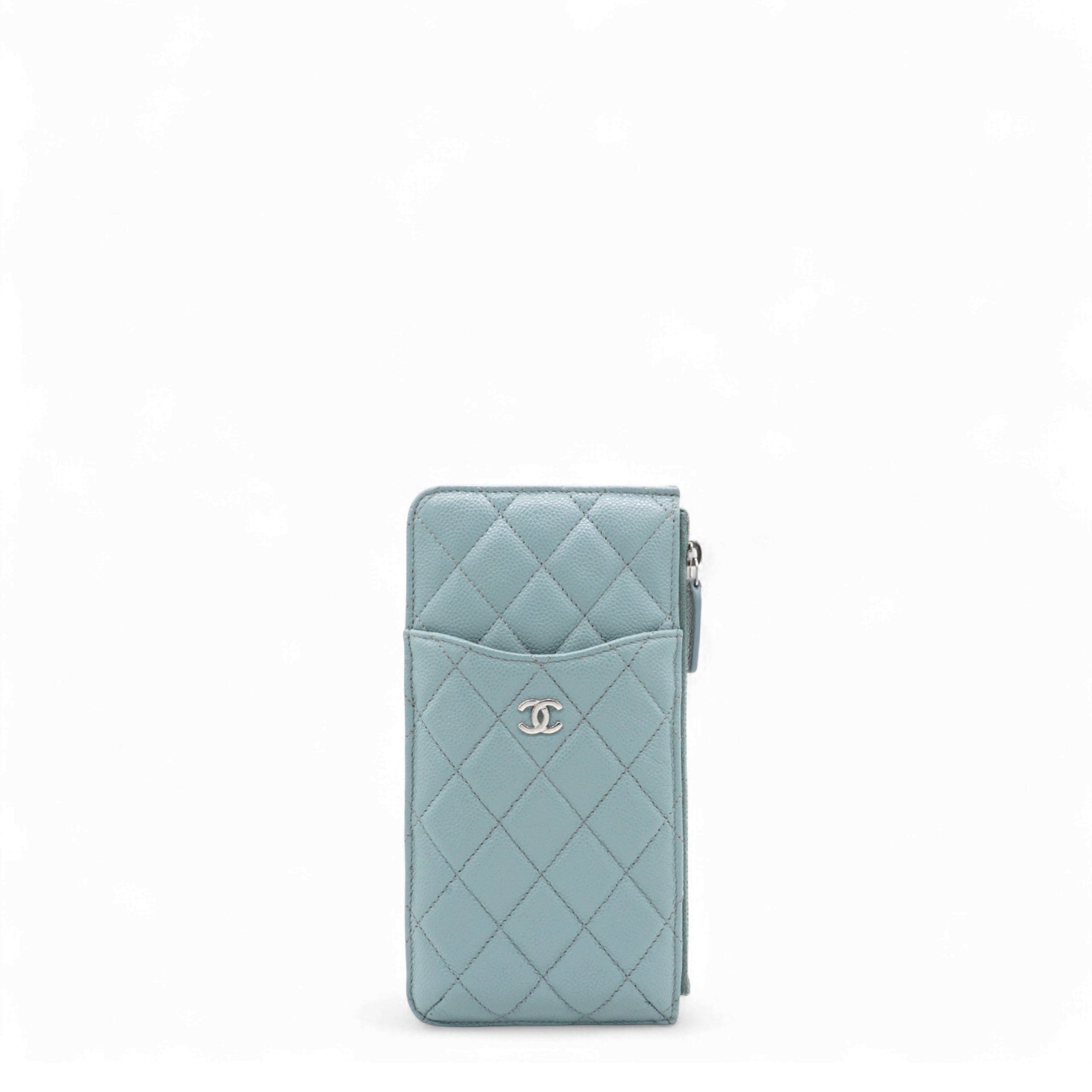 Caviar Quilted Classic Flat Wallet Pouch Light Blue
