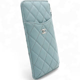 Caviar Quilted Classic Flat Wallet Pouch Light Blue