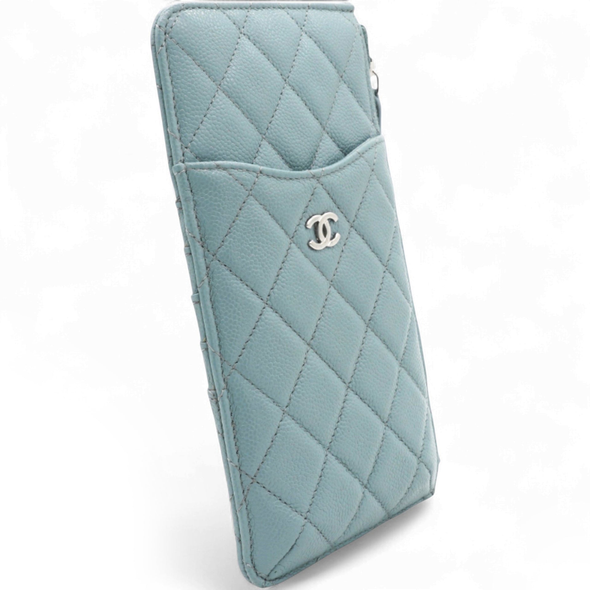 Caviar Quilted Classic Flat Wallet Pouch Light Blue
