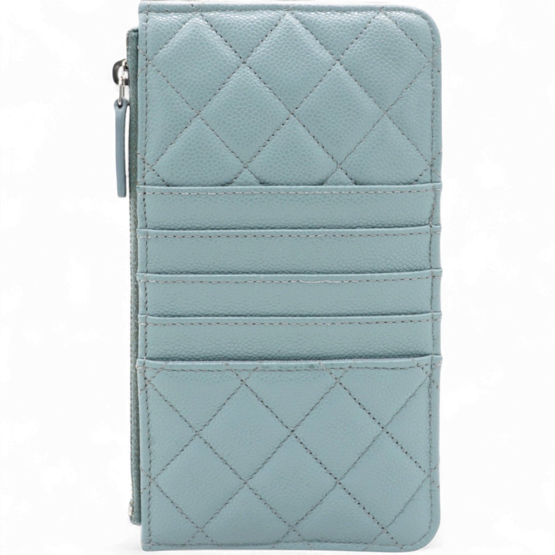Caviar Quilted Classic Flat Wallet Pouch Light Blue