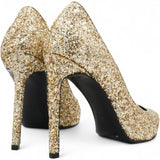 Gold Glitter Pointed Toe Heels Golden Metallic Size38