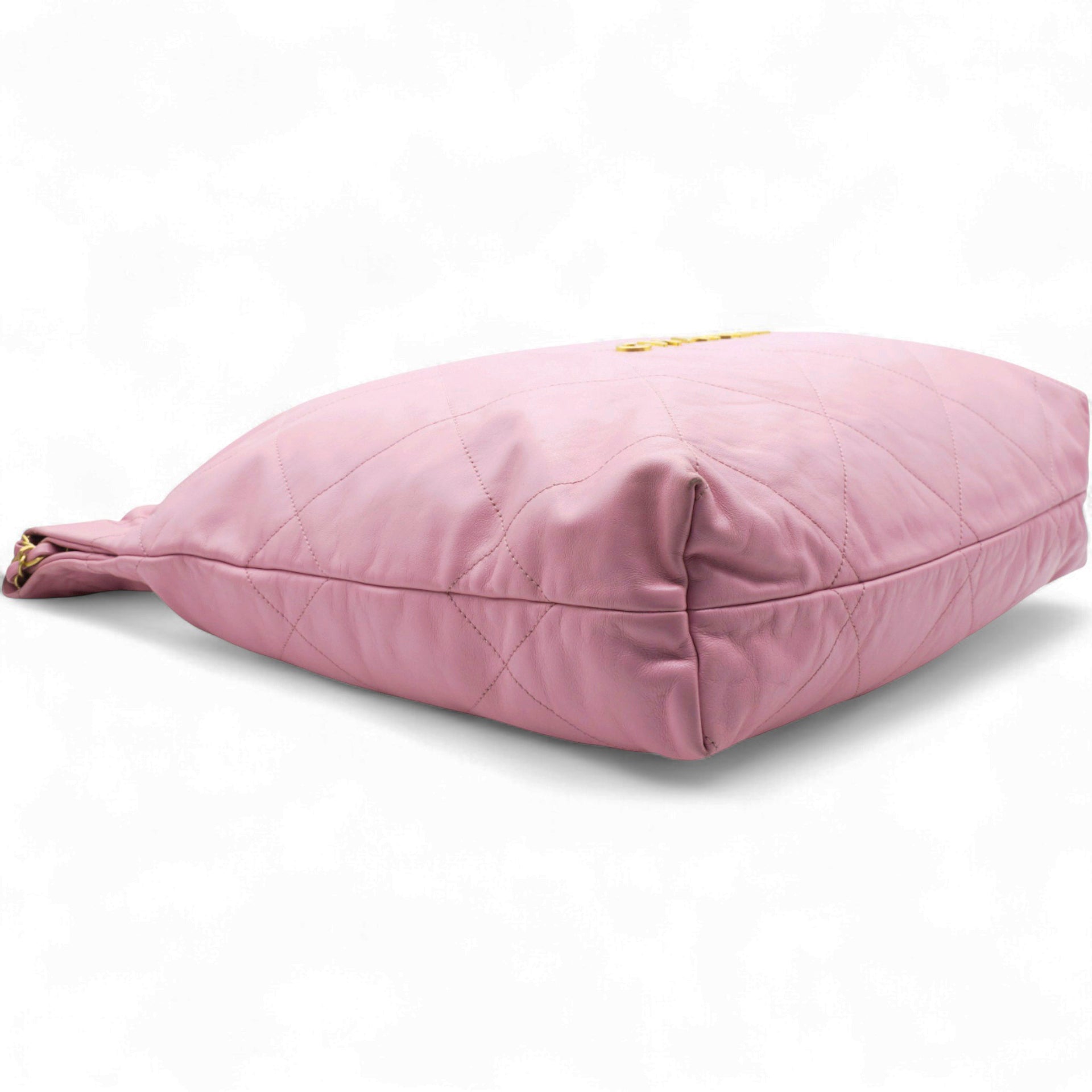 Shiny Quilted Chanel 22 Drawstring Bag Pink large