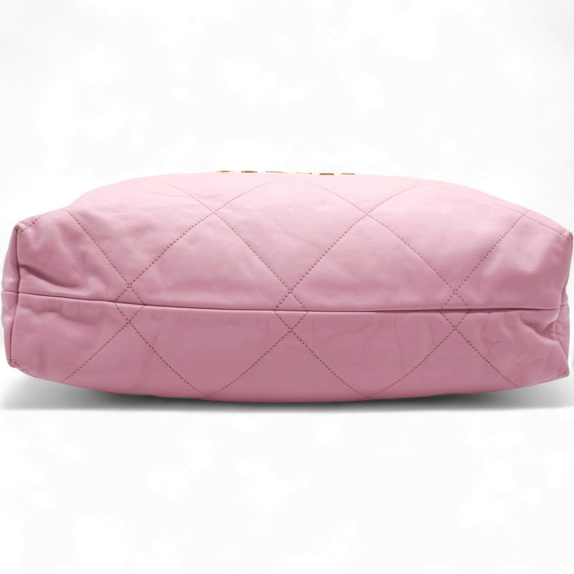 Shiny Quilted Chanel 22 Drawstring Bag Pink large