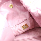 Shiny Quilted Chanel 22 Drawstring Bag Pink large