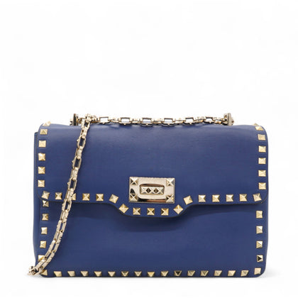 Garavani Rockstud Overlay Flap Shoulder Bag Blue Delft