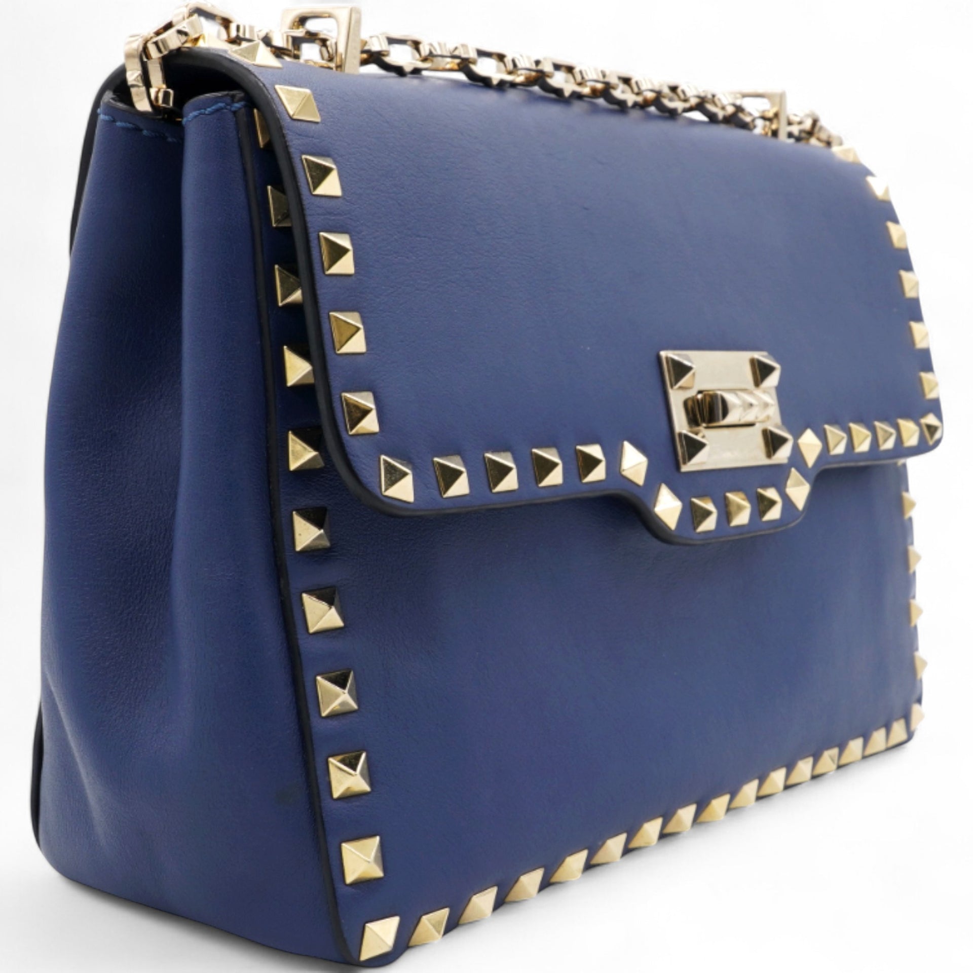 Garavani Rockstud Overlay Flap Shoulder Bag Blue Delft