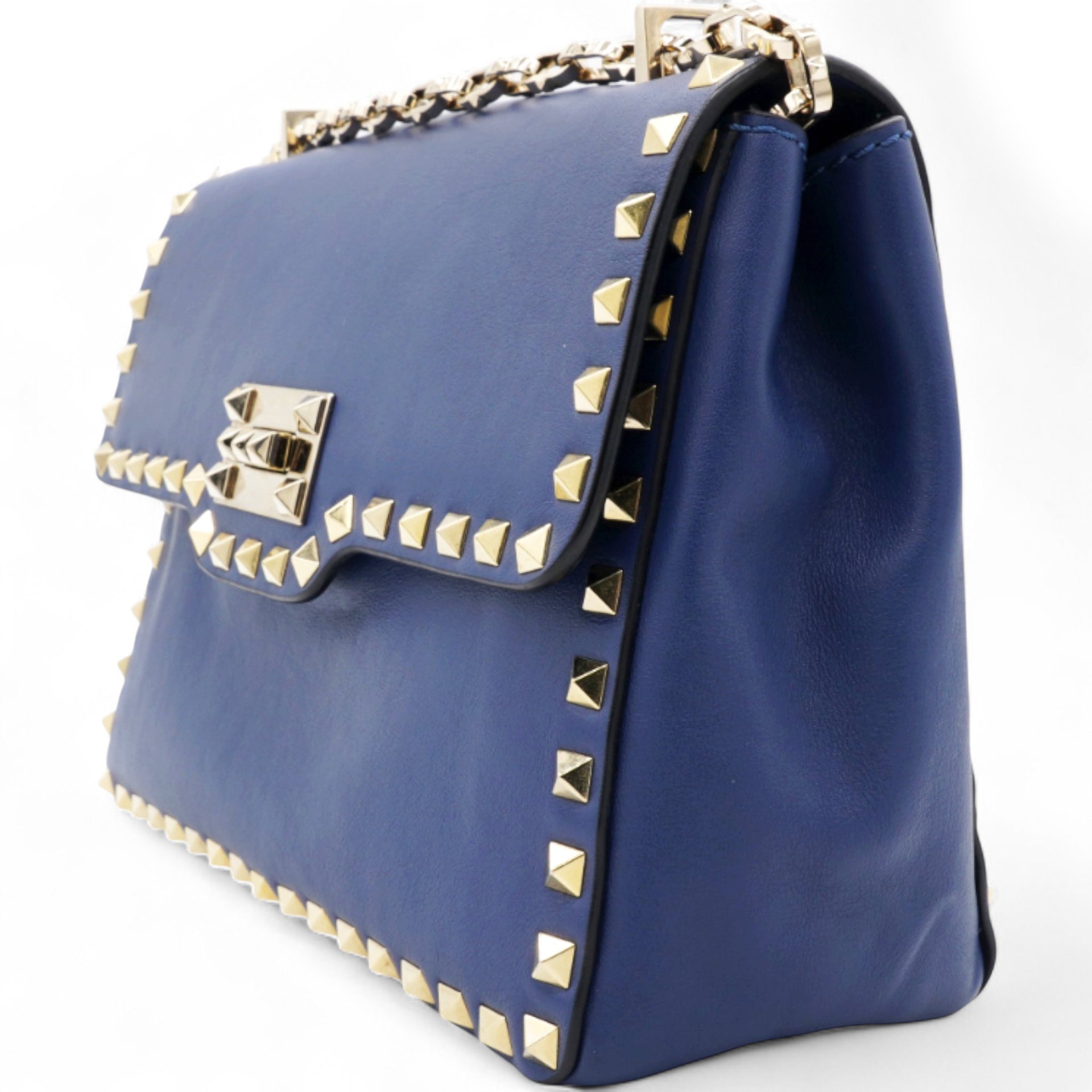 Garavani Rockstud Overlay Flap Shoulder Bag Blue Delft