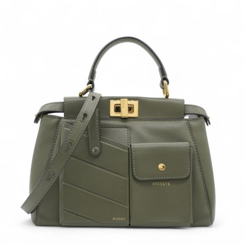 Mini Peekaboo Utility Bag in Green Leather Olive Green