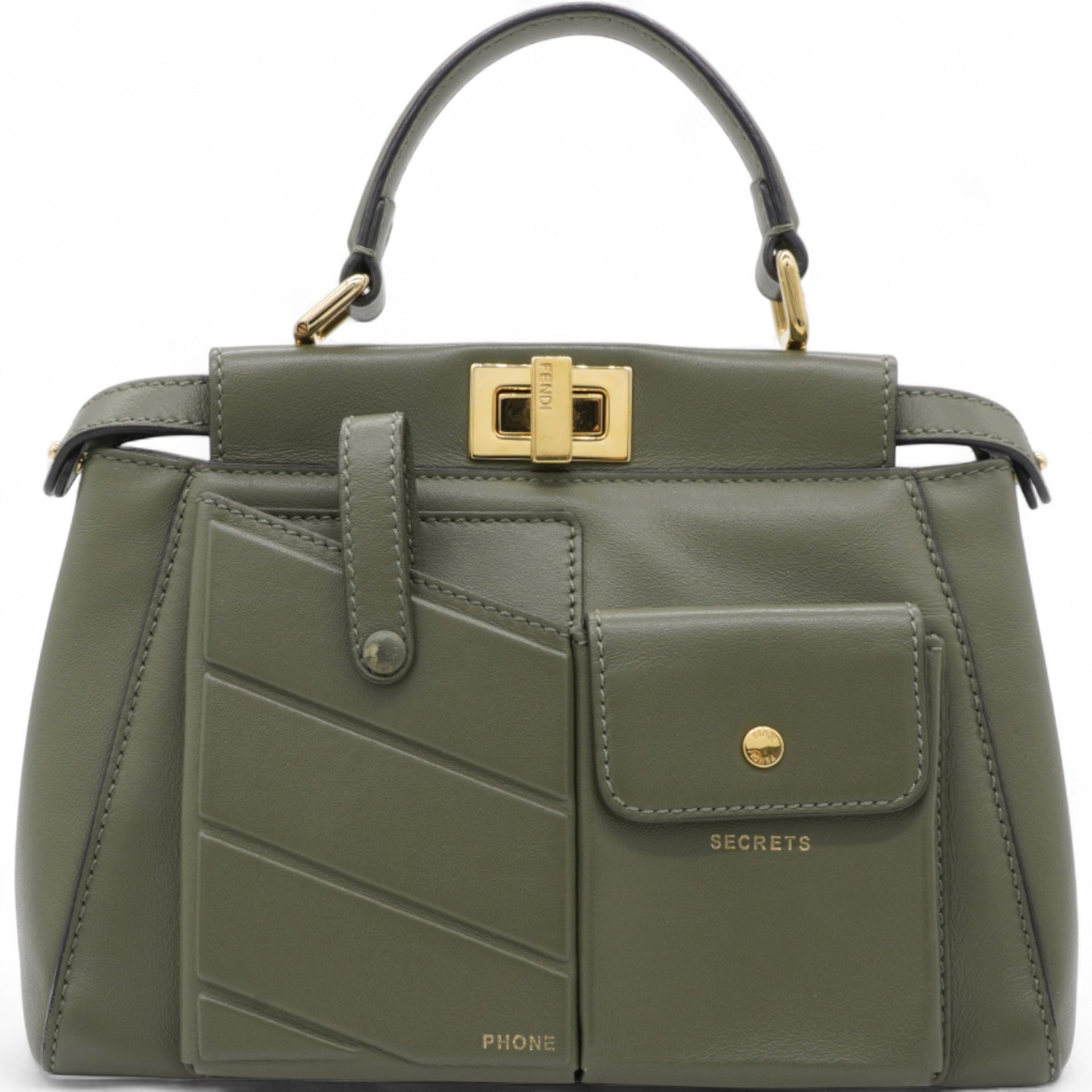 Mini Peekaboo Utility Bag in Green Leather Olive Green