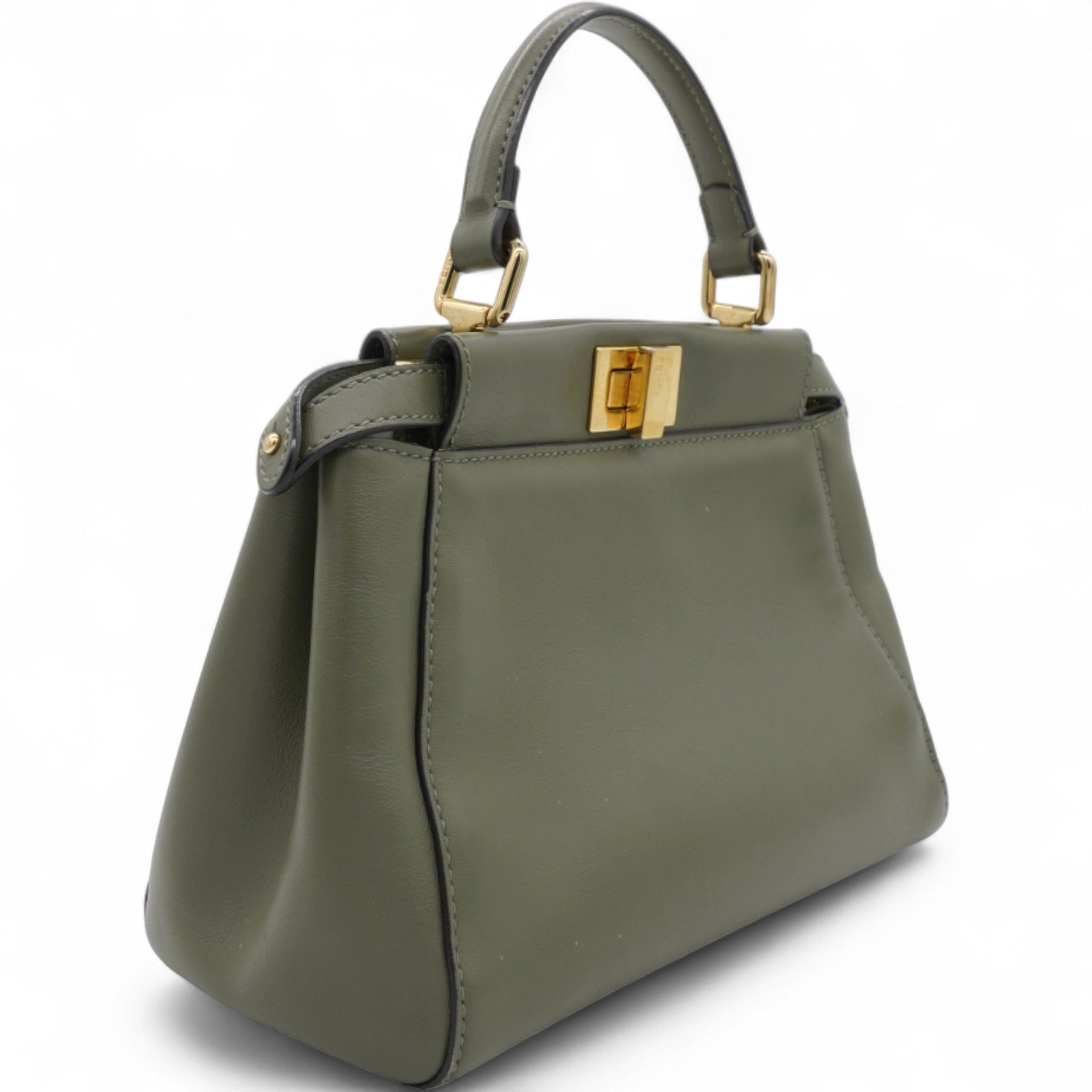 Mini Peekaboo Utility Bag in Green Leather Olive Green