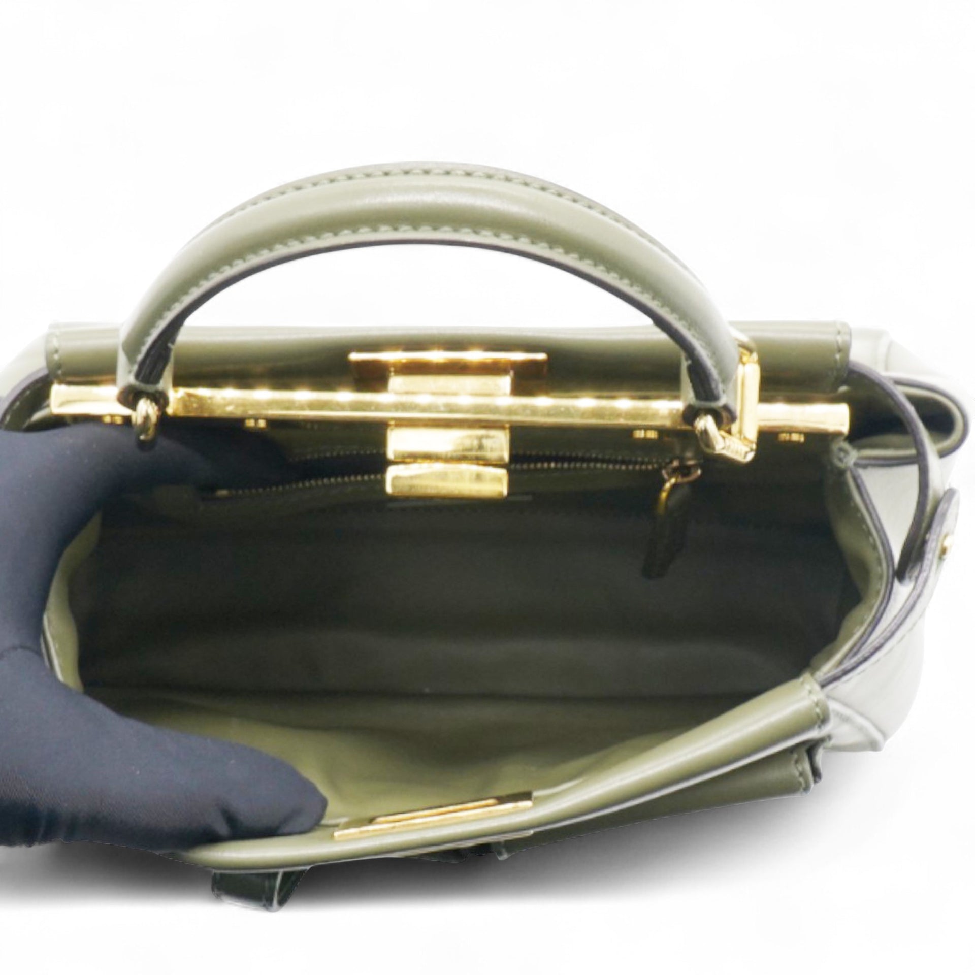 Mini Peekaboo Utility Bag in Green Leather Olive Green