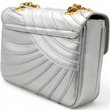 Open Box Laminated Quilted Leather Shoulder Bag Silver