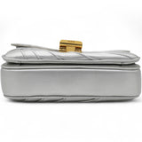 Open Box Laminated Quilted Leather Shoulder Bag Silver