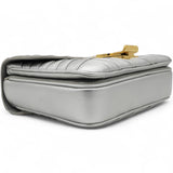 Open Box Laminated Quilted Leather Shoulder Bag Silver