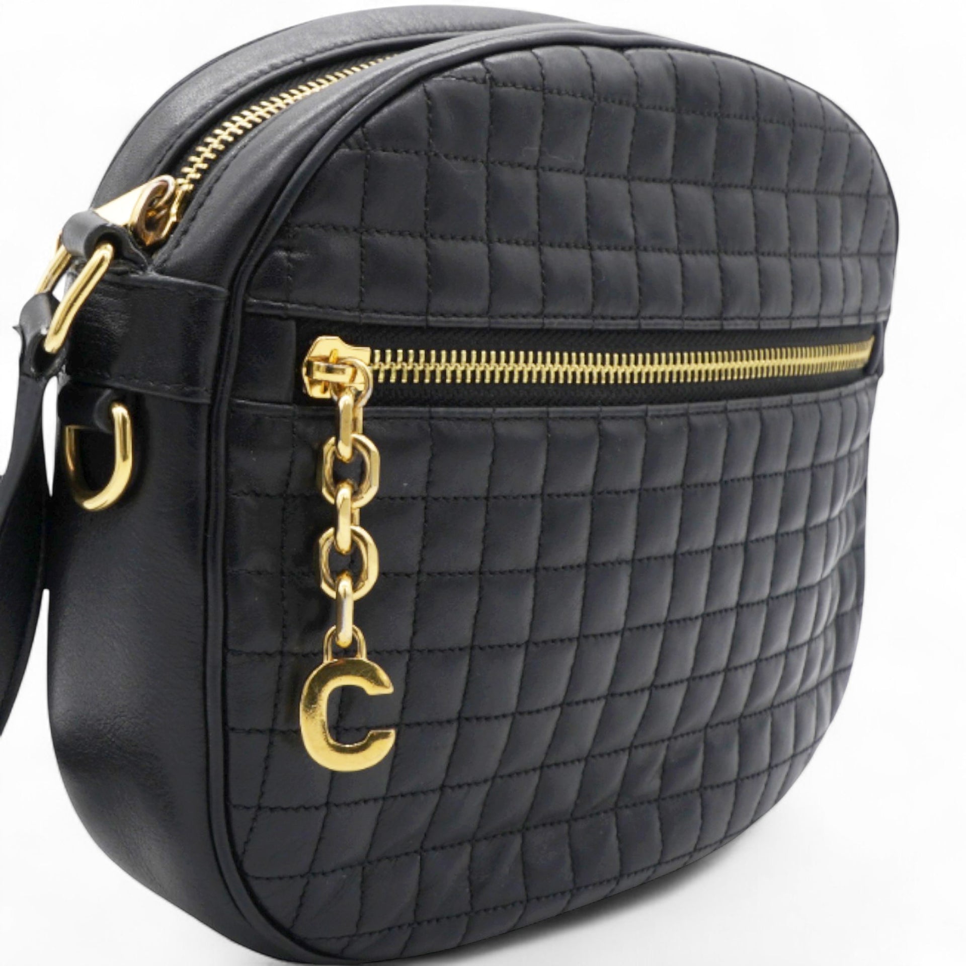 Quilted C Charm Bag Black