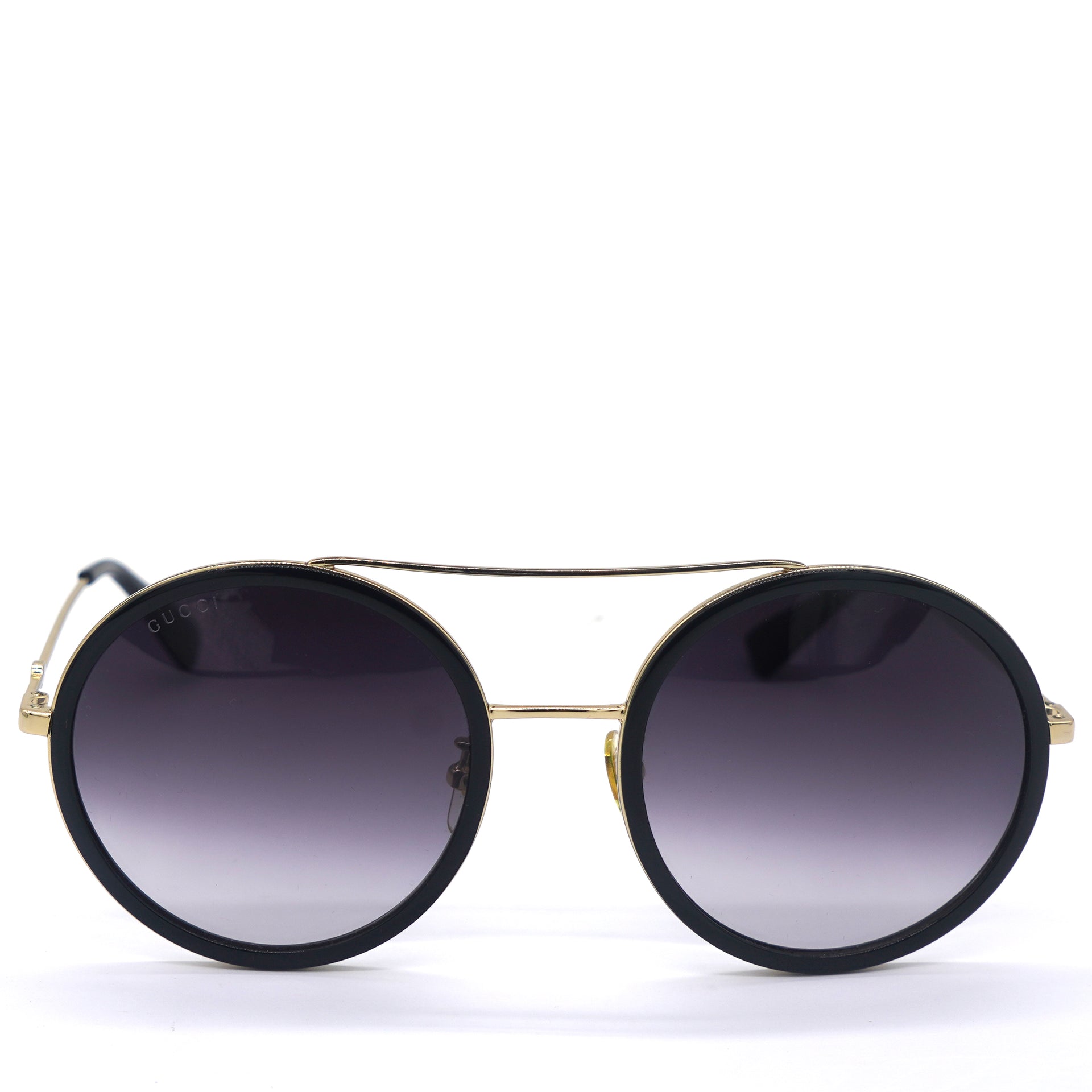 Black round aviator sunnies with gold bee GG0061S