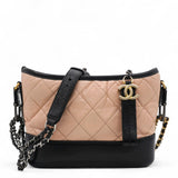 Aged Calfskin Quilted Small Gabrielle Hobo Beige Black