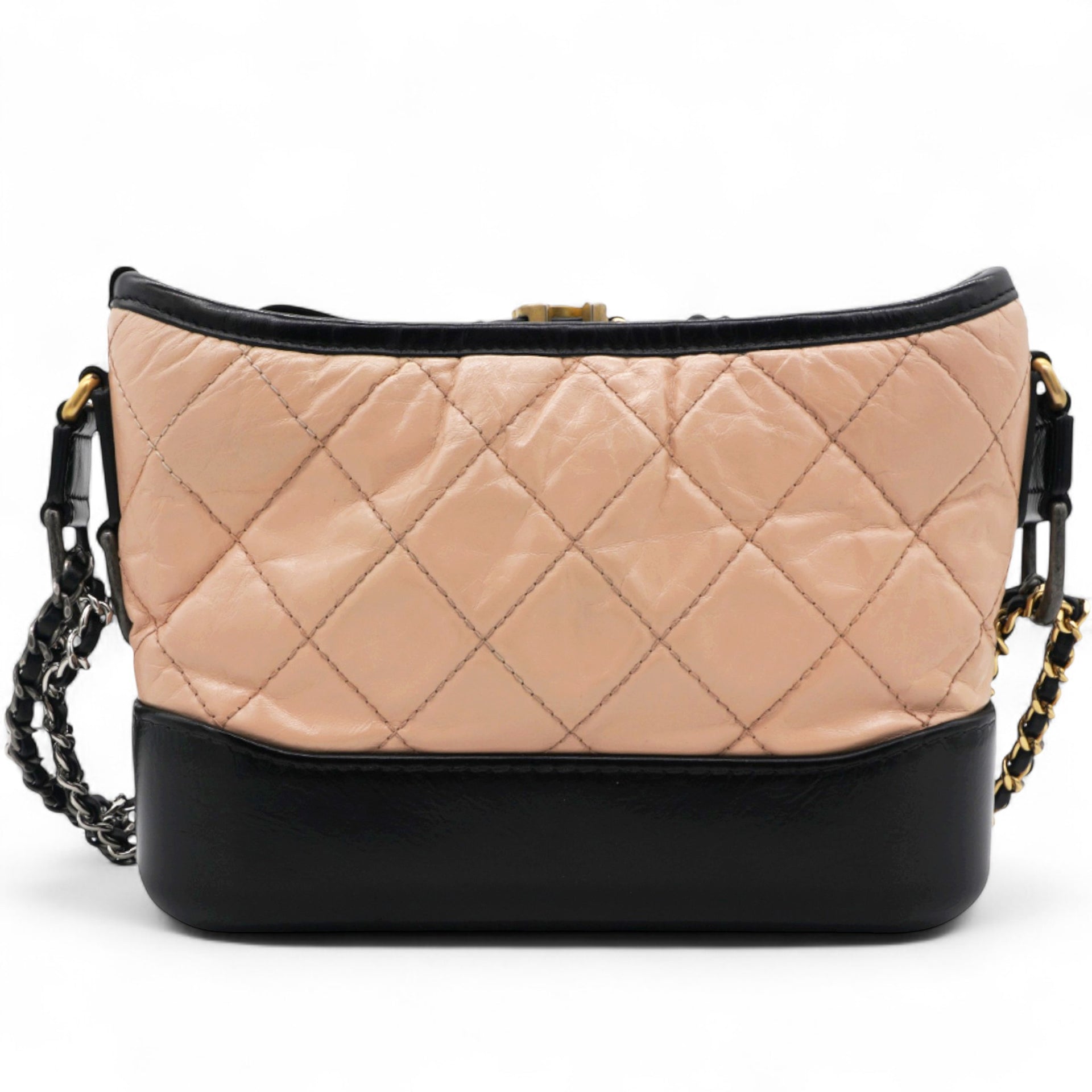 Aged Calfskin Quilted Small Gabrielle Hobo Beige Black