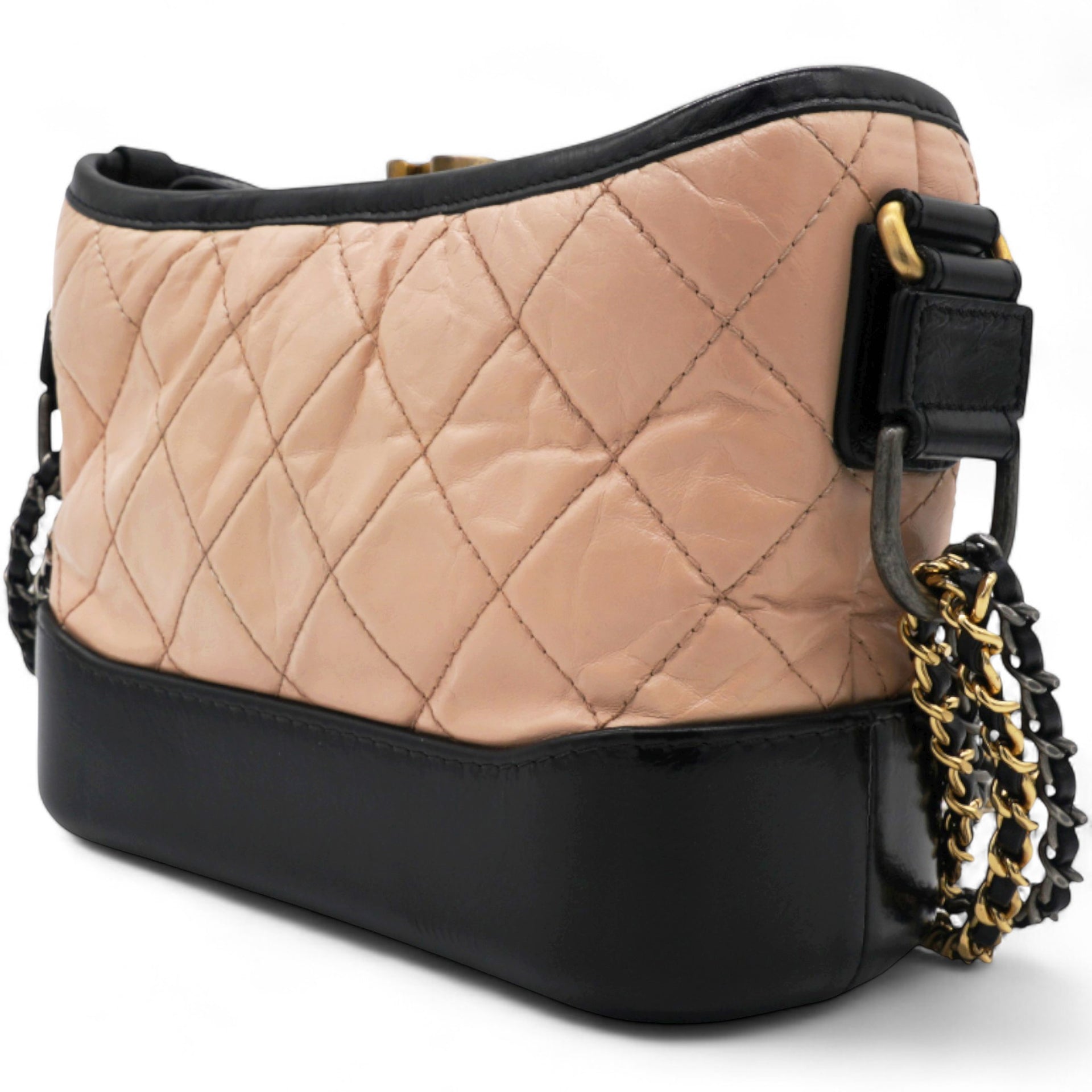 Aged Calfskin Quilted Small Gabrielle Hobo Beige Black