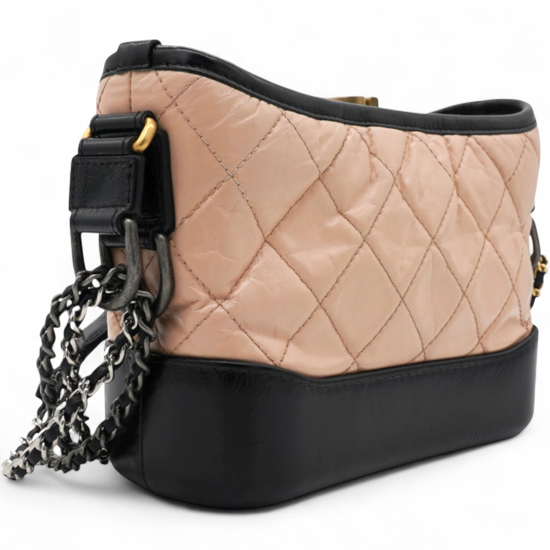 Aged Calfskin Quilted Small Gabrielle Hobo Beige Black