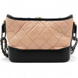 Aged Calfskin Quilted Small Gabrielle Hobo Beige Black