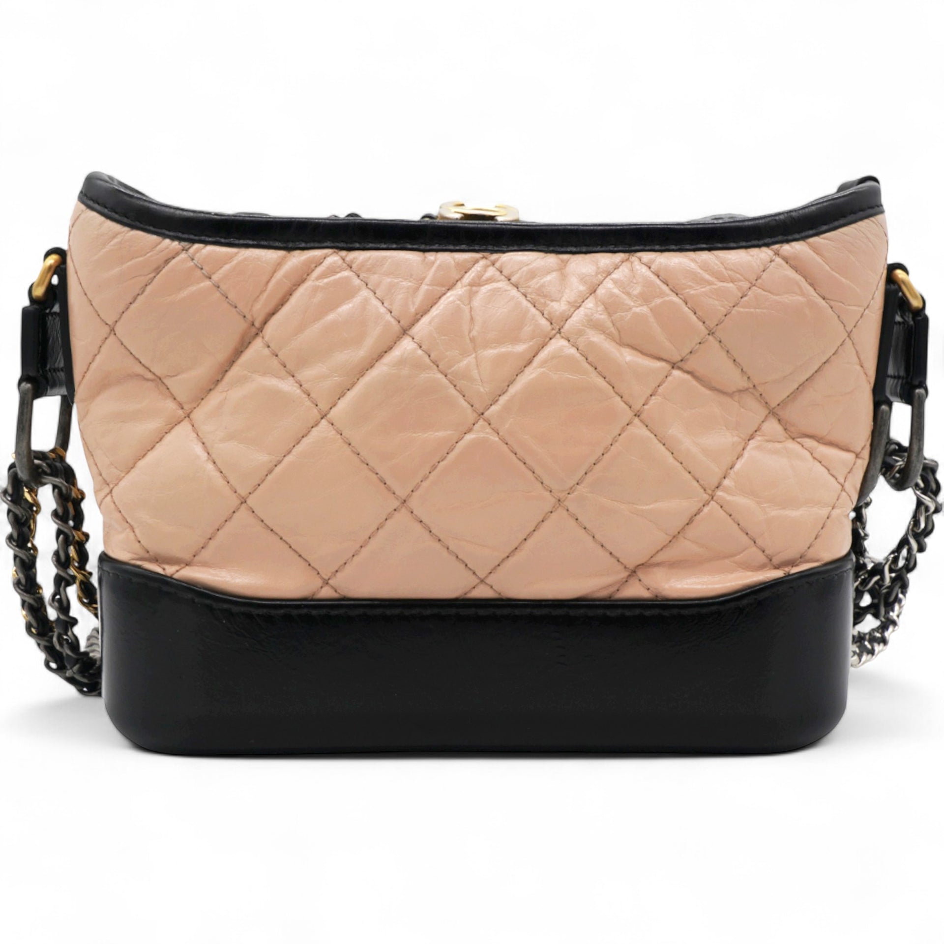 Aged Calfskin Quilted Small Gabrielle Hobo Beige Black