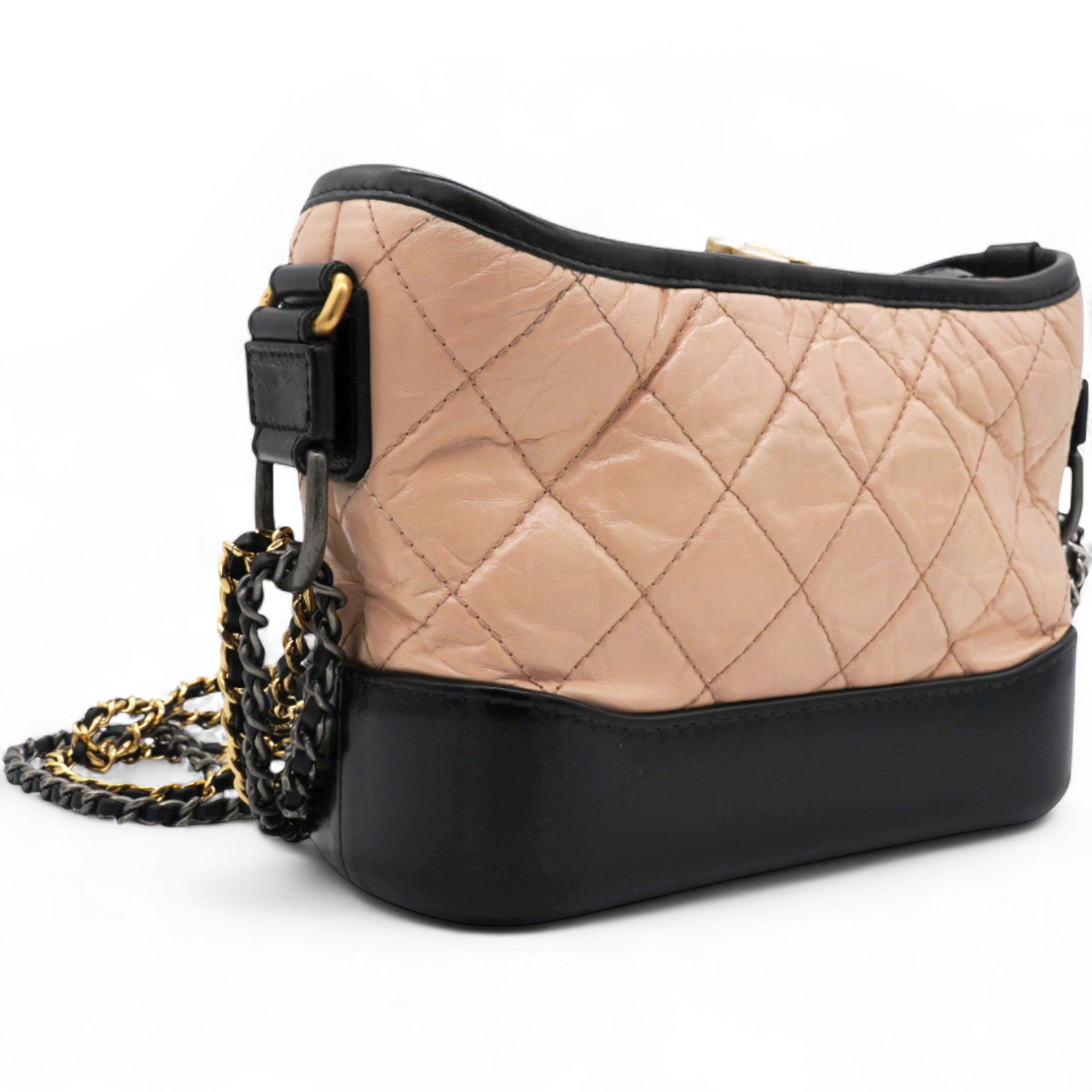 Aged Calfskin Quilted Small Gabrielle Hobo Beige Black