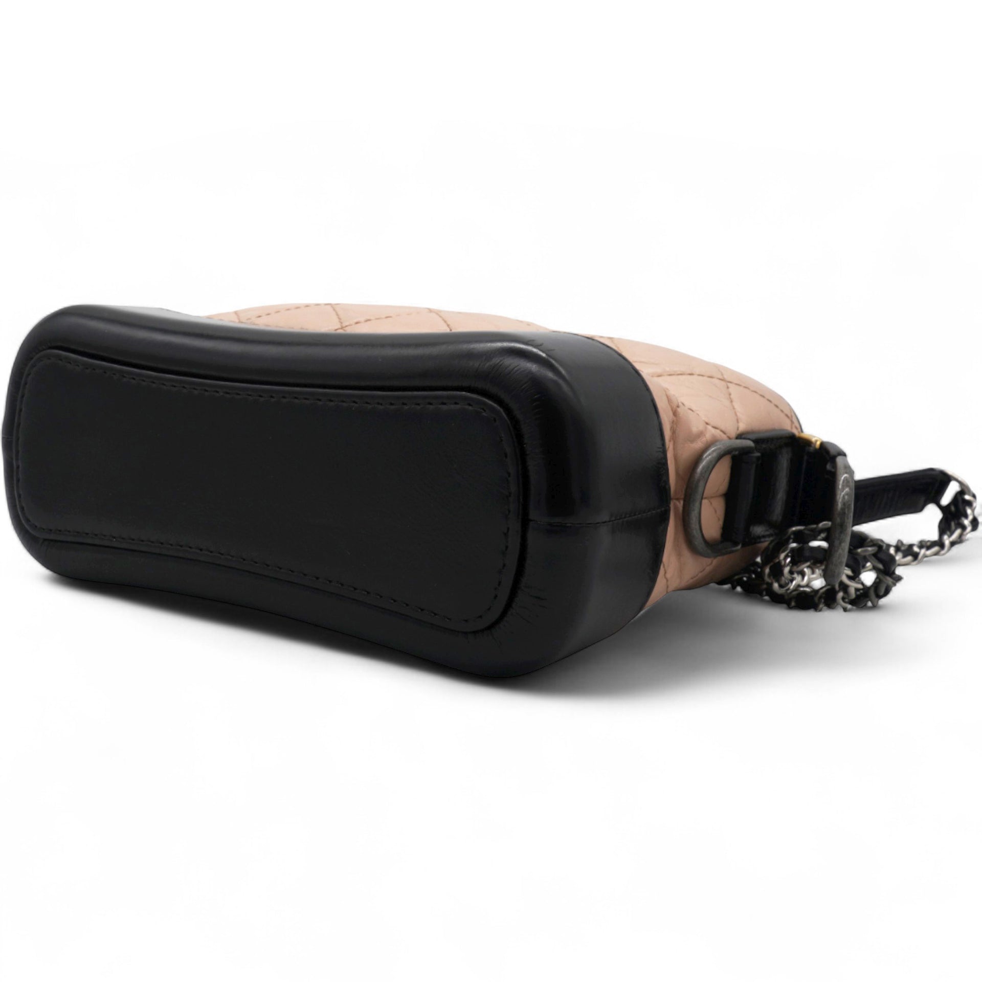 Aged Calfskin Quilted Small Gabrielle Hobo Beige Black