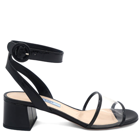 Black Patent Leather And PVC Open Toe Sandals 36