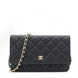 Caviar Classic Chain Wallet Black Dark
