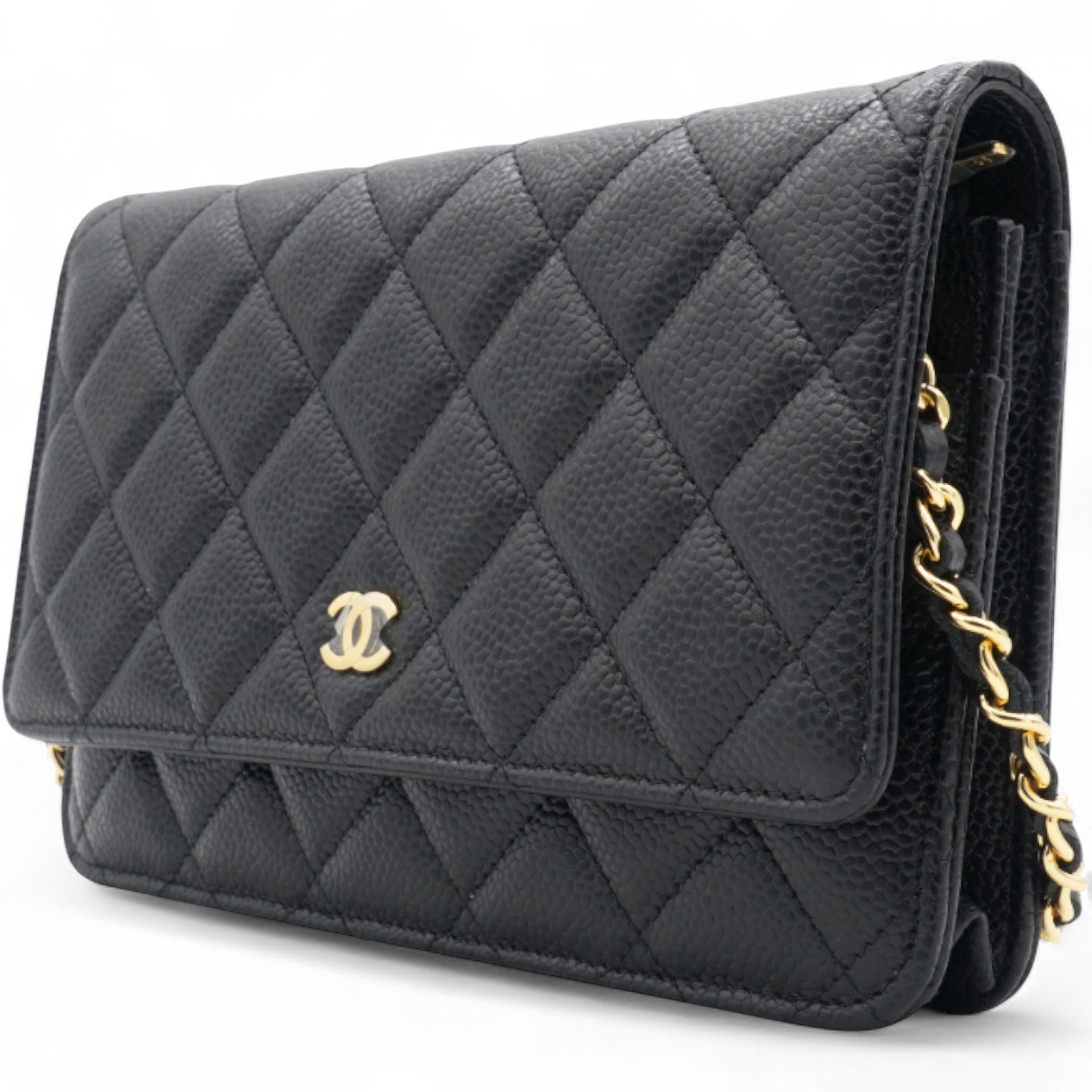 Caviar Classic Chain Wallet Black Dark
