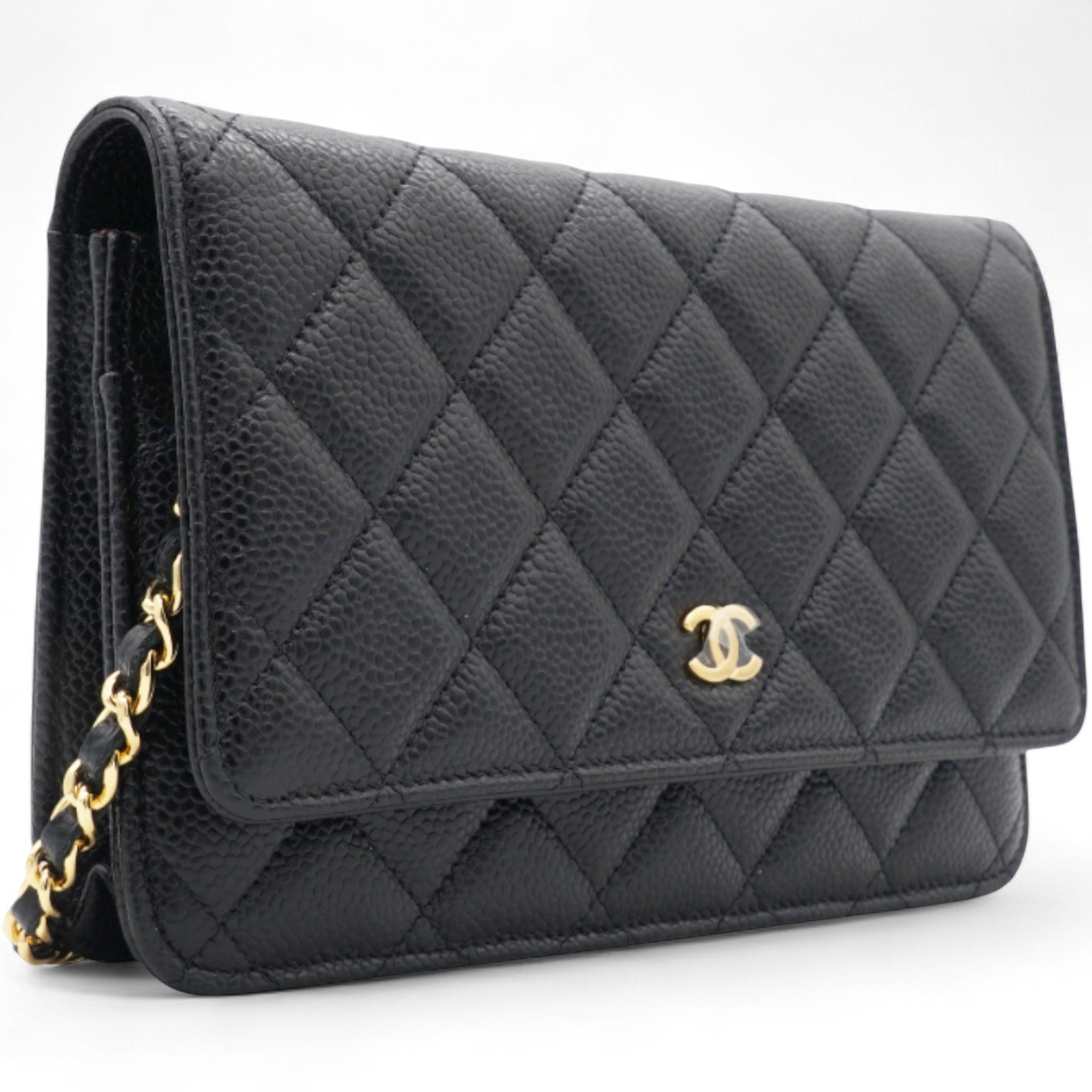 Caviar Classic Chain Wallet Black Dark