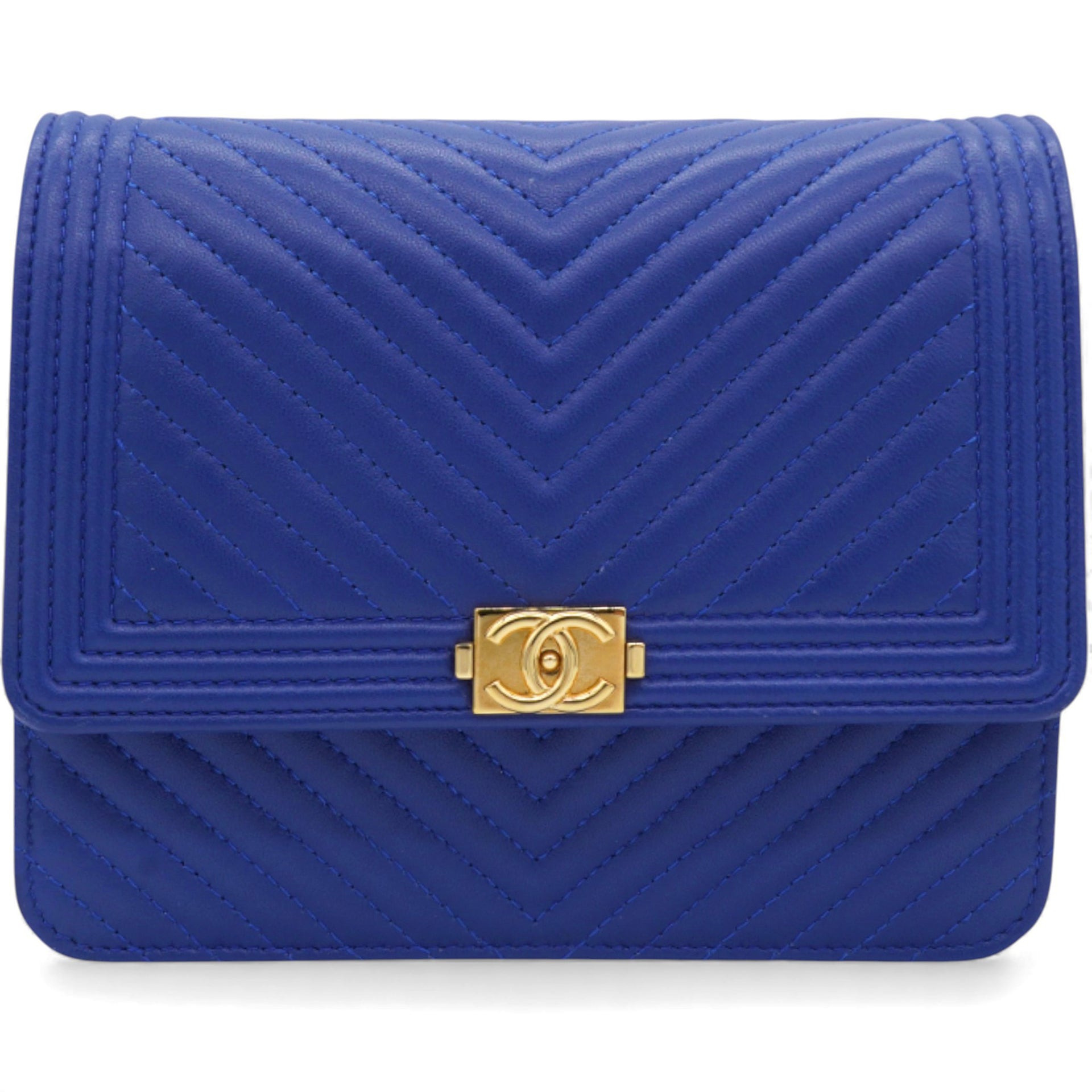 Boy Clutch With Chain Chervon Lambskin Blue
