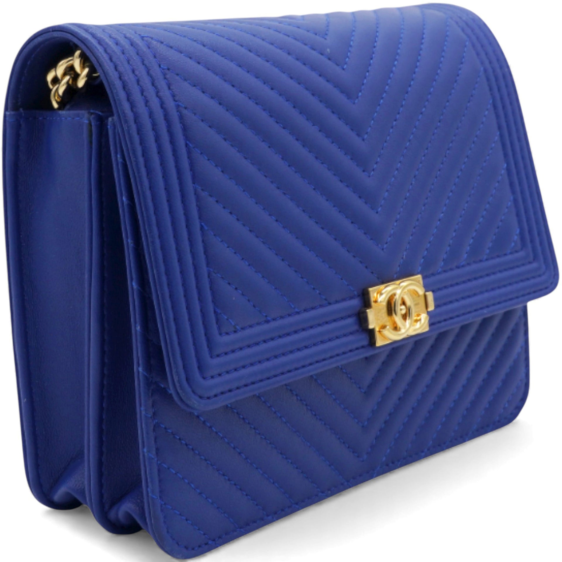 Boy Clutch With Chain Chervon Lambskin Blue