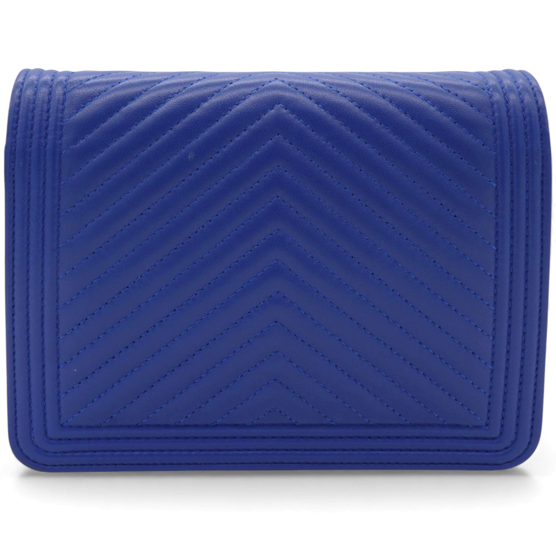Boy Clutch With Chain Chervon Lambskin Blue