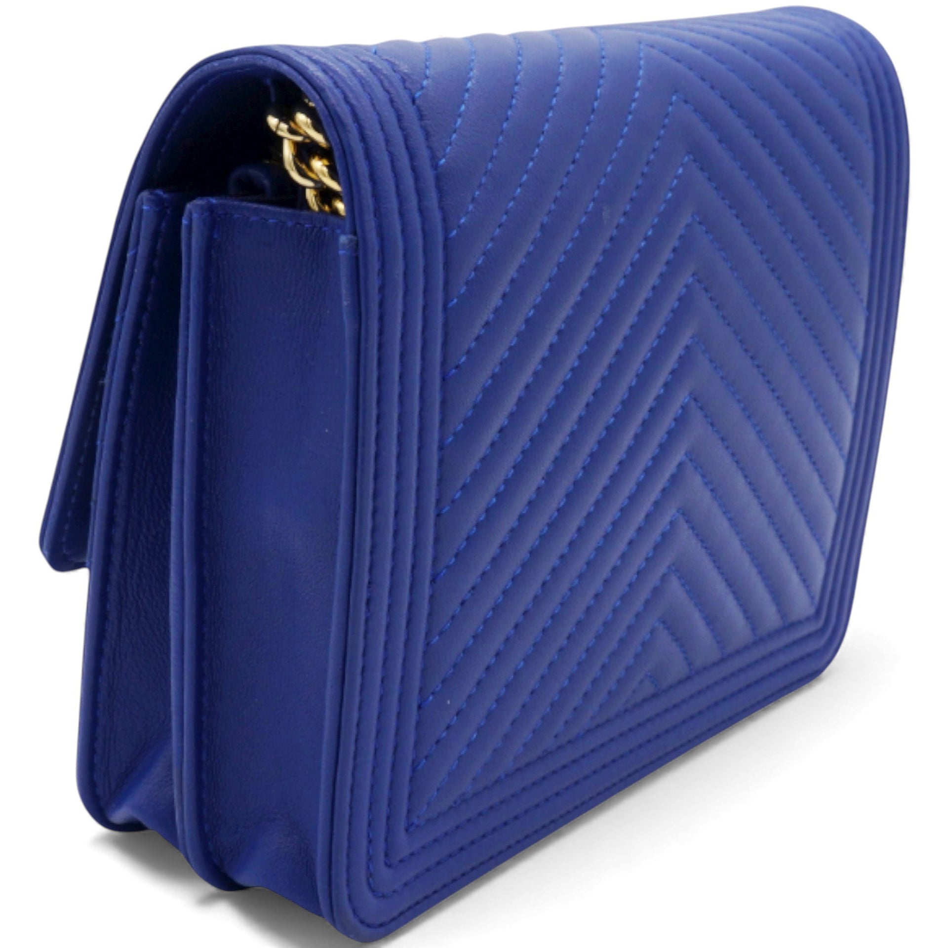 Boy Clutch With Chain Chervon Lambskin Blue