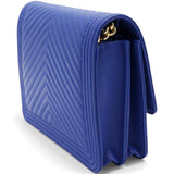 Boy Clutch With Chain Chervon Lambskin Blue