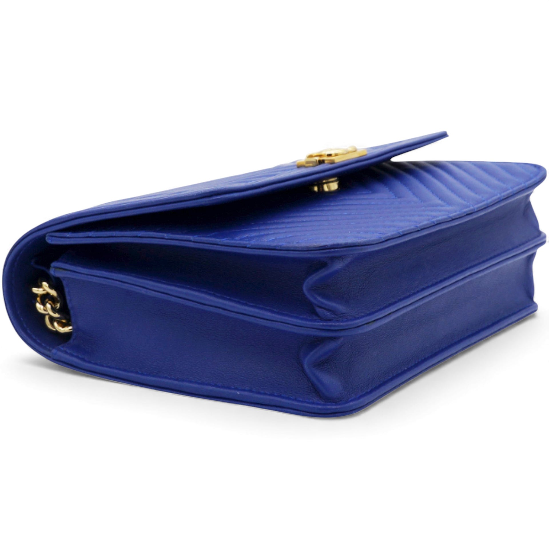 Boy Clutch With Chain Chervon Lambskin Blue