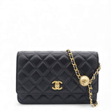 Quilted CC Pearl Crush Wallet on Chain WOC Black