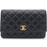 Quilted CC Pearl Crush Wallet on Chain WOC Black
